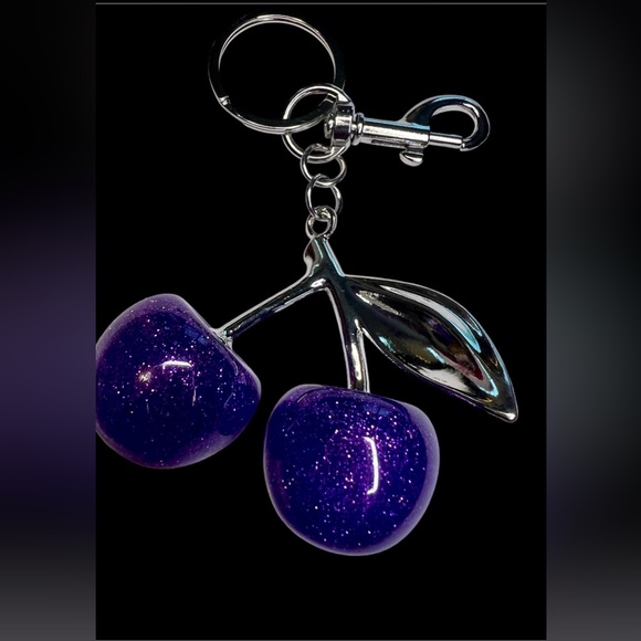 Sparkling Purple Cherry Purse Charm Keychain - Picture 2 of 2